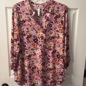 Dear Scarlett Lizzy-Floral Pink and Brown Women's Top